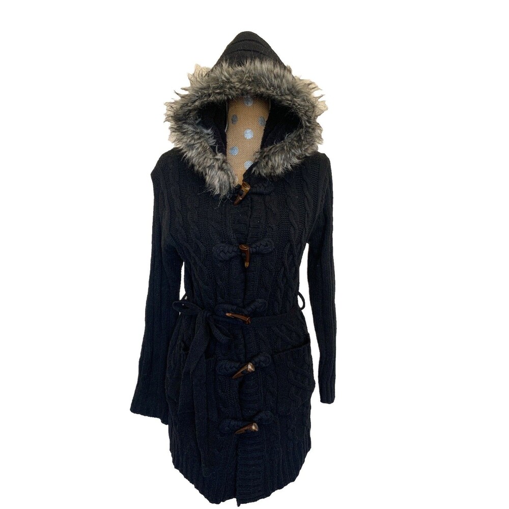 Y2K Cable Knit SWEATER Cardigan Afghan Faux Fur Knit Boho Whimsigoth Deadstock